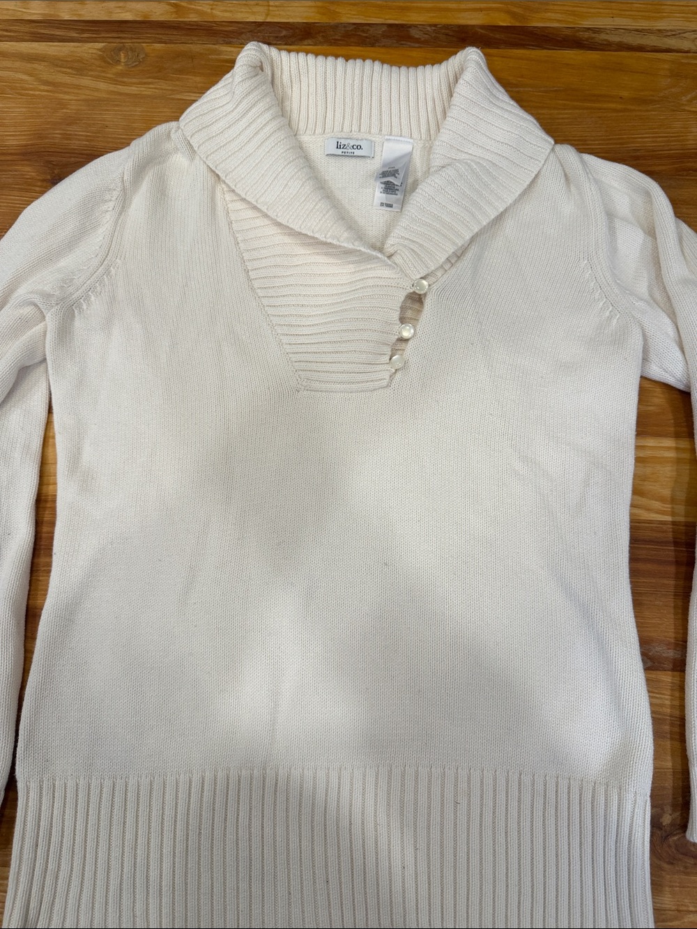 Liz Claiborne Cream Shawl-Collar Button Pullover